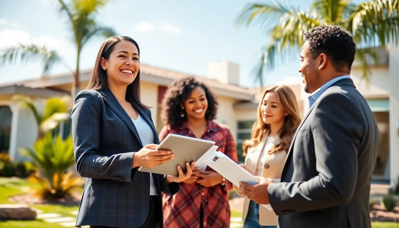 real estate agent assisting clients in a San Diego home.